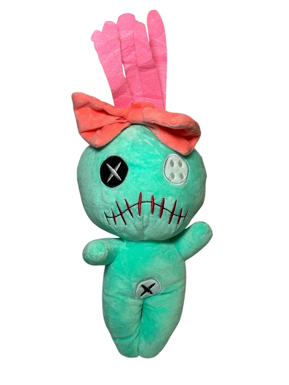 Plush Voodoo Bunny Doll - Mint Green with Pink Bow